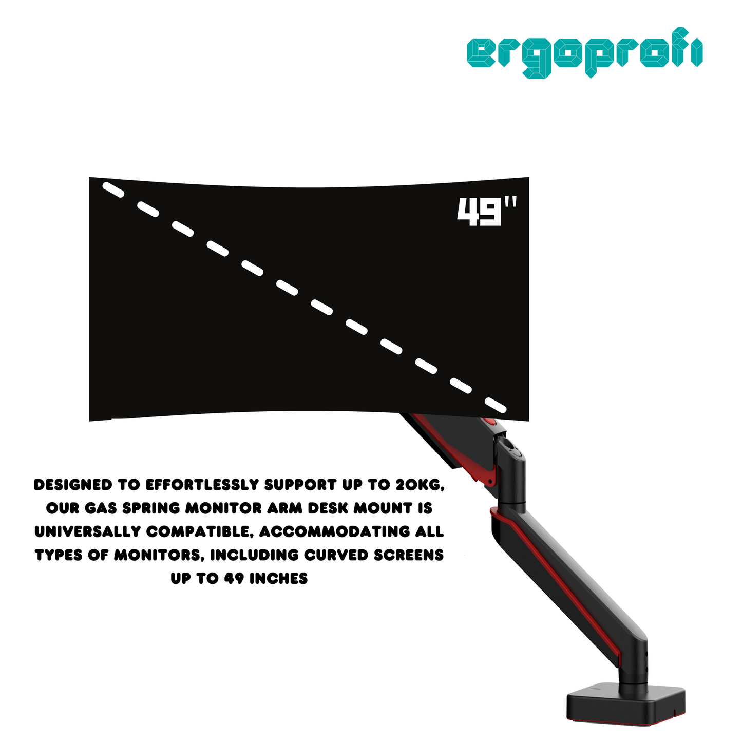ErgoProfi Gas Spring Single Monitor Arm Desk Mount  49'' Ultrawide Monitor Holder Ergonomic Height Adjustable